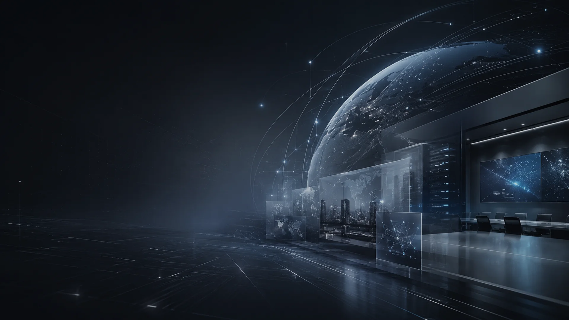 Entorno tecnológico corporativo premium con conectividad global